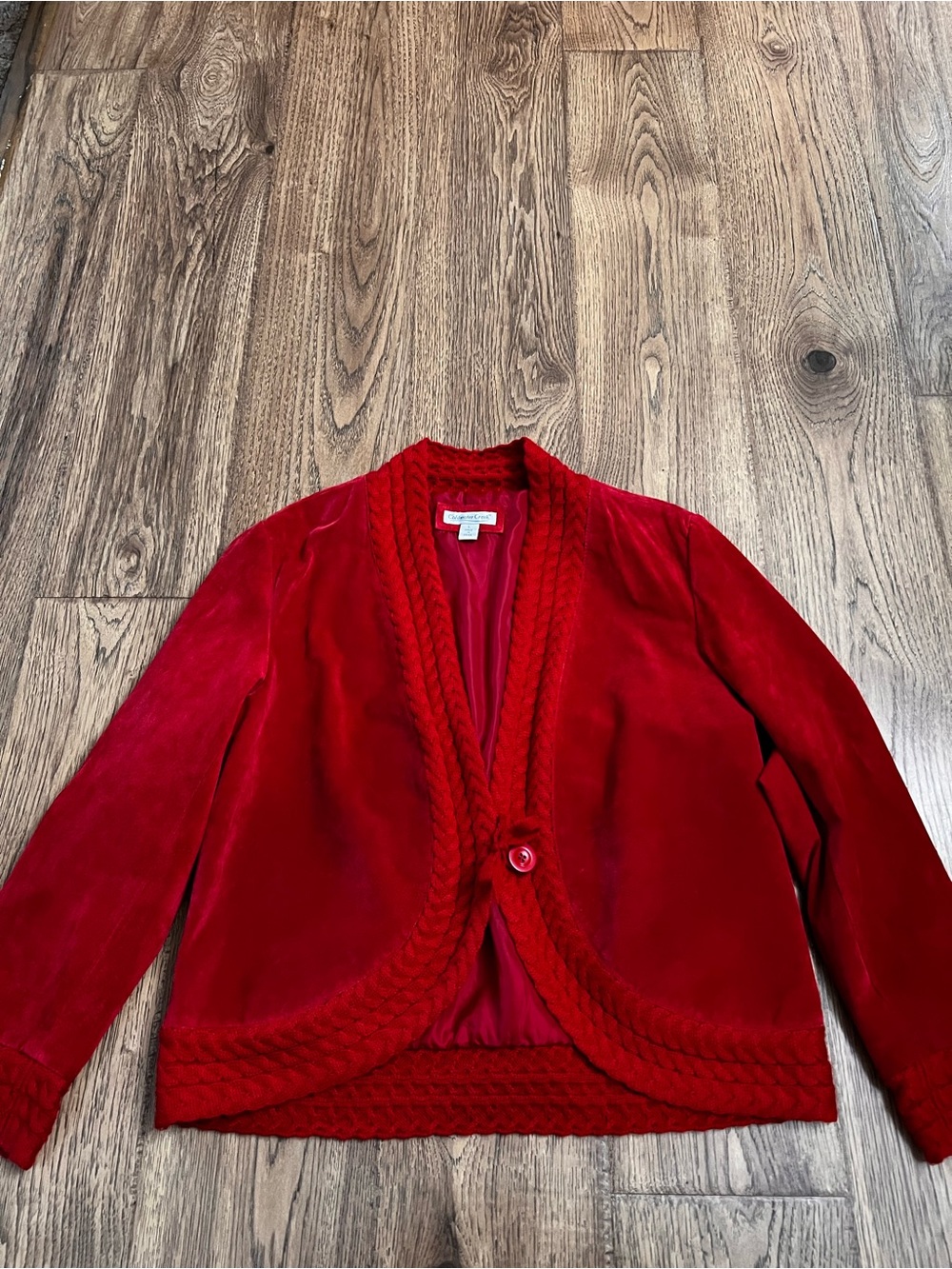 Coldwater Creek Red Velvet Braided-Trim Blazer